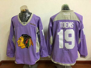 Men's NHL Blackhawks 19 Jonathan Toews Purple Hockey Fights Cancer Reebok Jersey