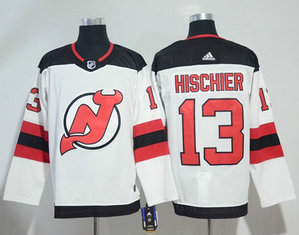 Men's New Jersey Devils #13 Nico Hischier White Road Authentic Adidas Stitched NHL Jersey Men's New Jersey Devils #13 Nico Hischier White Road Authentic Adidas Stitched NHL Jersey