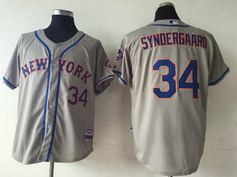 Men's New York Mets #34-Noah Syndergaard Grey Cool Base Jersey Men's New York Mets #34-Noah Syndergaard Grey Cool Base Jersey