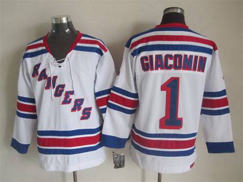 Men's New York Rangers #1 Eddie Giacomin White CCM Vintage Throwback Jersey Men's New York Rangers #1 Eddie Giacomin White CCM Vintage Throwback Jersey