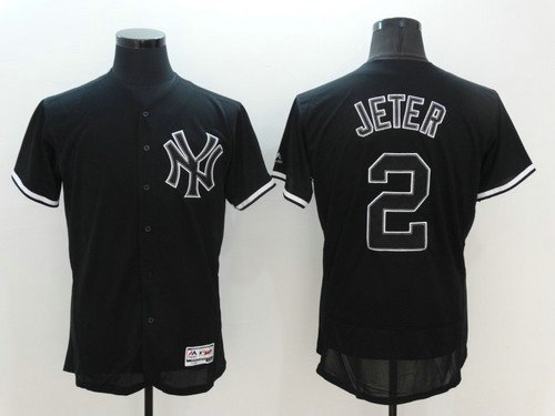 Men's New York Yankees #2 Derek Jeter New Black Fashion MLB Jersey Men's New York Yankees #2 Derek Jeter New Black Fashion MLB Jersey