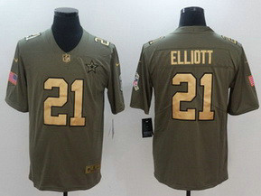 Men's Nike Cowboys 21 Ezekiel Elliott Olive Gold Salute To Service Limited Jersey Men's Nike Cowboys 21 Ezekiel Elliott Olive Gold Salute To Service Limited Jersey