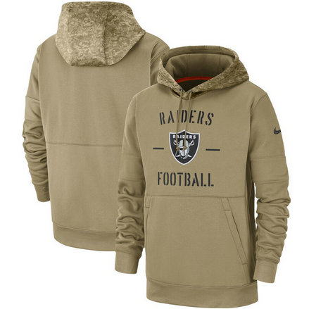 Men's Oakland Raiders Nike Tan 2019 Salute To Service Name & Number Sideline Therma Pullover Hoodie