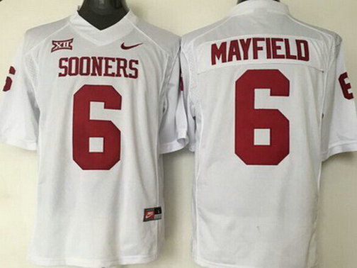 Men's Oklahoma Sooners #6 Baker Mayfield White College Football Nike Jersey Men's Oklahoma Sooners #6 Baker Mayfield White College Football Nike Jersey