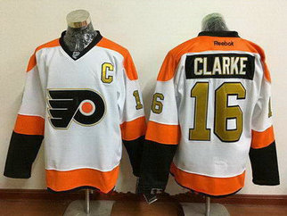 Men's Philadelphia Flyers #16 Bobby Clarke White 50th Gold Stitched NHL Jersey Men's Philadelphia Flyers #16 Bobby Clarke White 50th Gold Stitched NHL Jersey