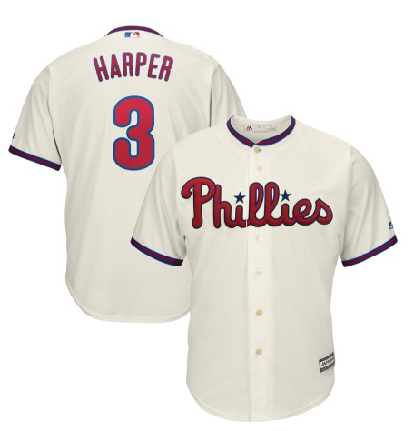 Men's Philadelphia Phillies #3 Bryce Harper Cream New Cool Base Stitched MLB Jersey Men's Philadelphia Phillies #3 Bryce Harper Cream New Cool Base Stitched MLB Jersey