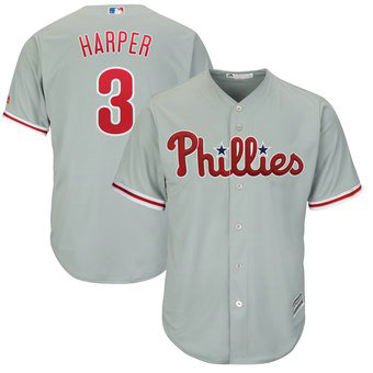 Men's Philadelphia Phillies #3 Bryce Harper Gray Home Stitched MLB Majestic Cool Base Jersey Men's Philadelphia Phillies #3 Bryce Harper Gray Home Stitched MLB Majestic Cool Base Jersey