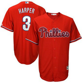 Men's Philadelphia Phillies #3 Bryce Harper Red New Cool Base Stitched MLB Jersey Men's Philadelphia Phillies #3 Bryce Harper Red New Cool Base Stitched MLB Jersey