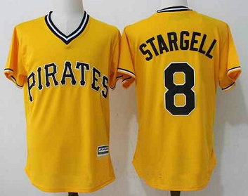 Men's Pittsburgh Pirates #8 Willie Stargell Retired Yellow MLB Majestic Cool Base Stitched Jersey Men's Pittsburgh Pirates #8 Willie Stargell Retired Yellow MLB Majestic Cool Base Stitched Jersey