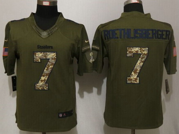 Men's Pittsburgh Steelers #7 Ben Roethlisberger Green Salute to Service 2015 NFL Nike Limited Jersey Men's Pittsburgh Steelers #7 Ben Roethlisberger Green Salute to Service 2015 NFL Nike Limited Jersey
