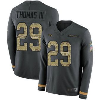 Men's Ravens #29 Earl Thomas III Anthracite Salute To Service Stitched Football Limited Therma Long Sleeve Jersey Men's Ravens #29 Earl Thomas III Anthracite Salute To Service Stitched Football Limited Therma Long Sleeve Jersey