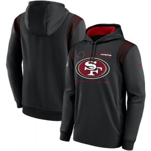 Men's San Francisco 49ers 2021 Black Sideline Logo Performance Pullover Hoodie Men's San Francisco 49ers 2021 Black Sideline Logo Performance Pullover Hoodie