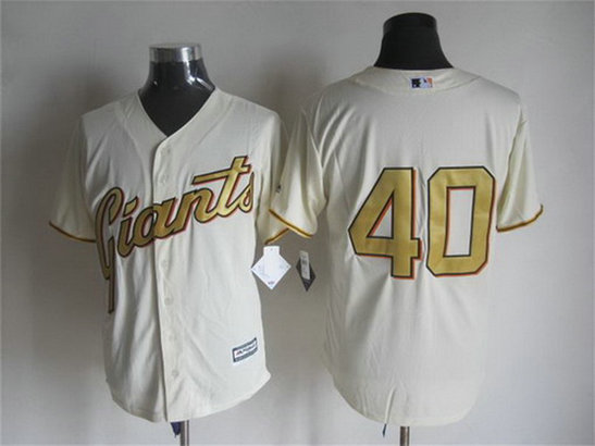 Men's San Francisco Giants #40 Madison Bumgarner Cream With Gold Program 2015 MLB Cool Base Jersey Men's San Francisco Giants #40 Madison Bumgarner Cream With Gold Program 2015 MLB Cool Base Jersey