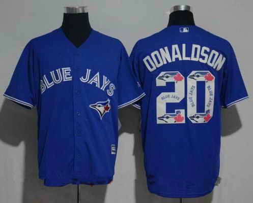 Men's Toronto Blue Jays #20 Josh Donaldson Royal Blue Team Logo Ornamented MLB Majestic Cool Base Stitched Jersey