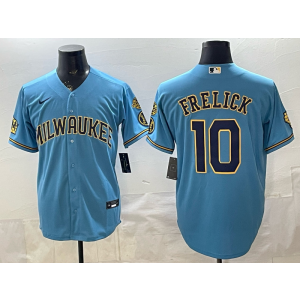 Milwaukee Brewers 10 Frelick Blue Cool Base Men Jersey