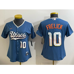 Milwaukee Brewers 10 Sal Frelick Mineral Blue 2026 City Connect Cool Base Women Jersey Milwaukee Brewers 10 Sal Frelick Mineral Blue 2026 City Connect Cool Base Women Jersey