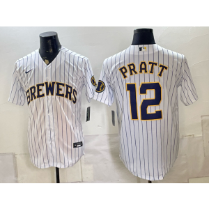 Milwaukee Brewers 12 Pratt White Men Jersey