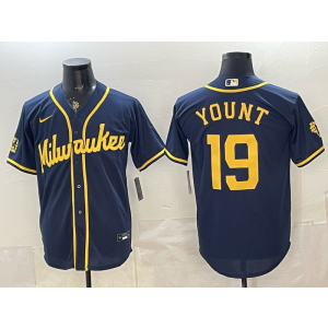 Milwaukee Brewers 19 Yount Navy Cool Base Men Jersey Milwaukee Brewers 19 Yount Navy Cool Base Men Jersey