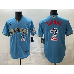 Milwaukee Brewers 2 Brice Turang Blue USA 250 Fourth of July Men Jersey