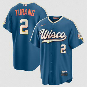 Milwaukee Brewers 2 Brice Turang Mineral Blue 2026 City Connect Cool Base Men Jersey