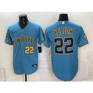 Milwaukee Brewers 22 Christian Yelich Light Blue Men Jersey