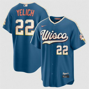 Milwaukee Brewers 22 Christian Yelich Mineral Blue 2026 City Connect Cool Base Men Jersey