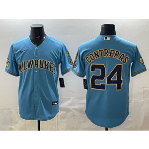 Milwaukee Brewers 24 Contreras Blue Cool Base Men Jersey