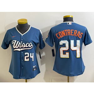 Milwaukee Brewers 24 William Contreras Blue 2026 City Connect Cool Base Women Jersey Milwaukee Brewers 24 William Contreras Blue 2026 City Connect Cool Base Women Jersey