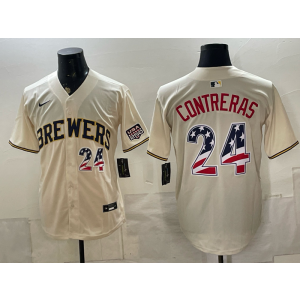 Milwaukee Brewers 24 William Contreras Cream USA 250 Fourth of July Men Jersey