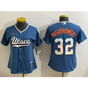 Milwaukee Brewers 32 Jacob Misiorowski Blue 2026 City Connect Cool Base Women Jersey Milwaukee Brewers 32 Jacob Misiorowski Blue 2026 City Connect Cool Base Women Jersey