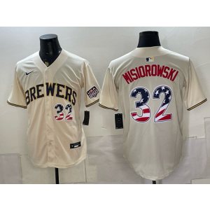 Milwaukee Brewers 32 Jacob Misiorowski Cream USA 250 Fourth of July Men Jersey