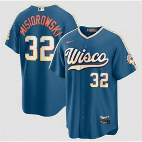 Milwaukee Brewers 32 Jacob Misiorowski Mineral Blue 2026 City Connect Cool Base Men Jersey