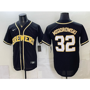 Milwaukee Brewers 32 Misiorowski Black Out Men Jersey