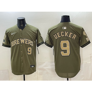 Milwaukee Brewers 9 Uecker Olive Salute to Service Cool Base Men Jersey Milwaukee Brewers 9 Uecker Olive Salute to Service Cool Base Men Jersey