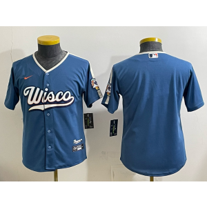 Milwaukee Brewers Blank Blue 2026 City Connect Cool Base Youth Jersey