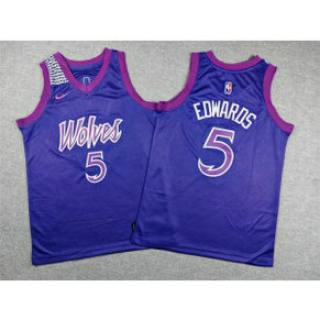Minnesota Timberwolves 5 Anthony Edwards Purple Youth Jersey