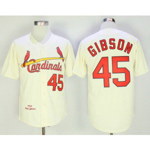 Mlb Cardinals 45 Bob Gibson Cream 1964 Mitchell & Ness Men Jersey Mlb Cardinals 45 Bob Gibson Cream 1964 Mitchell & Ness Men Jersey