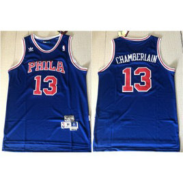 NBA 76ers 13 Wilt Chamberlain Blue Hardwood Classics Mesh Men Jersey
