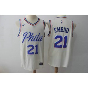 NBA 76ers 21 Joel Embiid Cream Nike City Edition Swingman Men Jersey