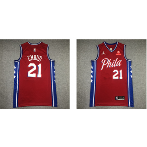 NBA 76ers 21 Joel Embiid Red Jordan 75th Anniversary Men Jersey NBA 76ers 21 Joel Embiid Red Jordan 75th Anniversary Men Jersey