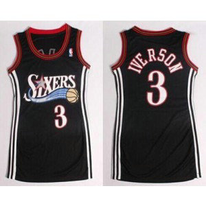NBA 76ers 3 Allen Iverson Black Print Dress Women Jersey