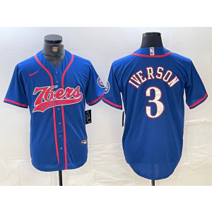 NBA 76ers 3 Allen Iverson Blue Vapor Baseball Limited Men Jersey NBA 76ers 3 Allen Iverson Blue Vapor Baseball Limited Men Jersey