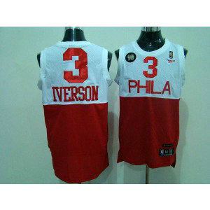 NBA 76ers 3 Allen Iverson White Red Reebok 10th Throwback Men Jersey