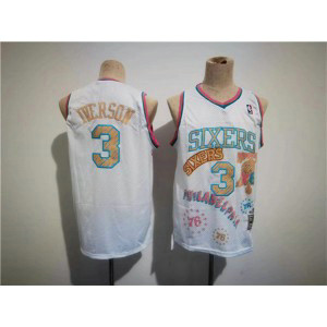 NBA 76ers 3 Allen Iverson White Throwback Men Jersey NBA 76ers 3 Allen Iverson White Throwback Men Jersey