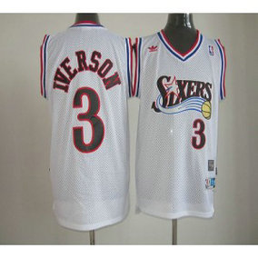 NBA 76ers 3 Allen Iverson White Throwback Men Jersey 3 NBA 76ers 3 Allen Iverson White Throwback Men Jersey 3