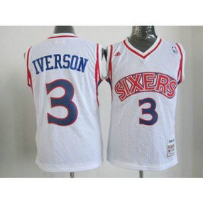 NBA 76ers 3 Allen Iverson White Throwback Youth Jersey NBA 76ers 3 Allen Iverson White Throwback Youth Jersey