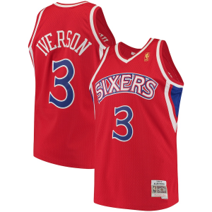 NBA 76ers Red 3 Allen Iverson Mitchell & Ness 1996-97 Hardwood Classics Men Jersey NBA 76ers Red 3 Allen Iverson Mitchell & Ness 1996-97 Hardwood Classics Men Jersey