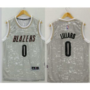 NBA Blazers 0 Damian Lillard Grey City Light Men Jersey NBA Blazers 0 Damian Lillard Grey City Light Men Jersey