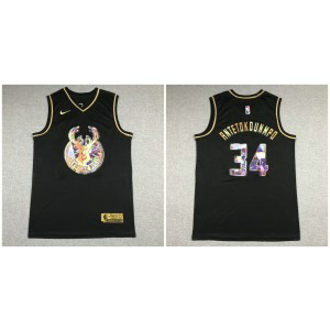 NBA Bucks 34 Giannis Antetokounmpo Black Gold Diamond Men Jersey NBA Bucks 34 Giannis Antetokounmpo Black Gold Diamond Men Jersey