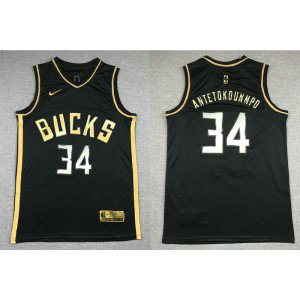 NBA Bucks 34 Giannis Antetokounmpo Black Gold Men Jersey NBA Bucks 34 Giannis Antetokounmpo Black Gold Men Jersey
